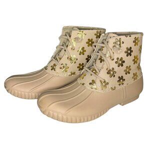 Simply Southern Gold + Tan Floral Duck Boots Women's Size 11